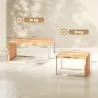 Juego de 2 Mesas de Centro Mesa Nido Moderna Marco de Metal para Salón 90x48x42 cm y 59x42x36 cm Natural y Blanco - Ogal.Es
