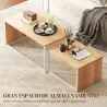 Juego de 2 Mesas de Centro Mesa Nido Moderna Marco de Metal para Salón 90x48x42 cm y 59x42x36 cm Natural y Blanco - Ogal.Es