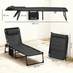 Tumbona Plegable con Respaldo Ajustable Reposacabezas Acolchado y Estructura de Acero para Exterior 189x58x30 cm... - Ogal.Es