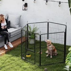 Parque para Perros de 6 Paneles de 100 cm de Altura con Puerta para Interior y Exterior Negro - Ogal.Es