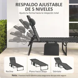 Tumbona Plegable con Respaldo Ajustable Reposacabezas Acolchado y Estructura de Acero para Exterior 189x58x30 cm... - Ogal.Es