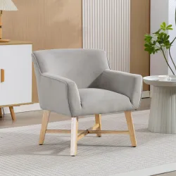 Butaca de Salón Tapizada en Terciopelo con Reposabrazos Acolchados y Patas de Madera Cruzadas 67x65x74 cm Gris C... - Ogal.Es