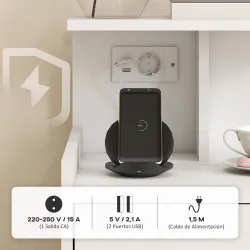 Mesita de Noche con Estación de Carga Puertos USB Cajón y Estantes Mesilla de Noche Dormitorio 40x40x60 cm Blanco - Ogal.Es