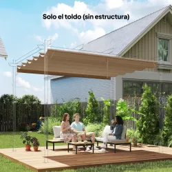 Cubierta para Techo Retráctil de 2,5x2,55m para Pérgola 3x3 Tela de Repuesto con 10 Orificios de Drenaje Pardo - Ogal.Es