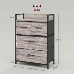 Cómoda con 4 Cajones de Tela Plegables Industrial Estante Abierto Marco de Acero Cajonera para Espacios Pequeños... - Ogal.Es