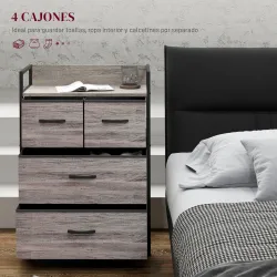 Cómoda con 4 Cajones de Tela Plegables Industrial Estante Abierto Marco de Acero Cajonera para Espacios Pequeños... - Ogal.Es