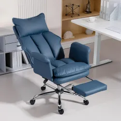 Silla de Escritorio con Reposapiés Respaldo Reclinable Alto Acolchado Grueso Tapizada en Cuero Sintético Ruedas ... - Ogal.Es