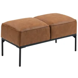 Taburete Pie de Cama Moderno de Cuero Sintético con Asiento Acolchado Grueso y Patas de Acero 80x40x46 cm Marrón - Ogal.Es