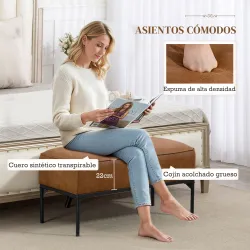 Taburete Pie de Cama Moderno de Cuero Sintético con Asiento Acolchado Grueso y Patas de Acero 80x40x46 cm Marrón - Ogal.Es