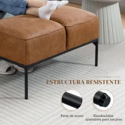 Taburete Pie de Cama Moderno de Cuero Sintético con Asiento Acolchado Grueso y Patas de Acero 80x40x46 cm Marrón - Ogal.Es