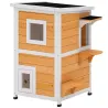 Caseta para Gatos de Madera Exterior de 2 Niveles con Techo Abatible Panel Central Extraíble 51x51x81,3 cm Natural - Ogal.Es
