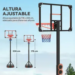 Canasta de Baloncesto con Altura Ajustable 178-208 cm Ruedas y Base Rellenable para Adolescentes y Adultos Rojo ... - Ogal.Es