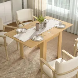 Mesa de Comedor Extensible 70-140x80 cm para 4-6 Personas con Almohadillas de Fieltro Natural - Ogal.Es
