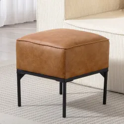 Reposapiés Salón Taburete Bajo Tapizado en PU con Patas de Acero Acolchado Grueso Otomana para Sofá Marrón - Ogal.Es