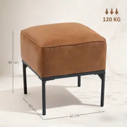Reposapiés Salón Taburete Bajo Tapizado en PU con Patas de Acero Acolchado Grueso Otomana para Sofá Marrón - Ogal.Es