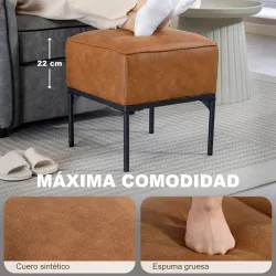 Reposapiés Salón Taburete Bajo Tapizado en PU con Patas de Acero Acolchado Grueso Otomana para Sofá Marrón - Ogal.Es