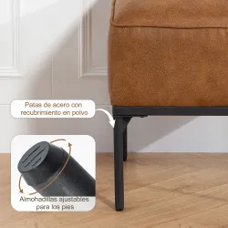 Reposapiés Salón Taburete Bajo Tapizado en PU con Patas de Acero Acolchado Grueso Otomana para Sofá Marrón - Ogal.Es