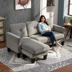 Sofá Chaise Longue Reversible con Estructura de Acero Tapizado en Chenilla 186x130x84cm Marrón Topo - Ogal.Es