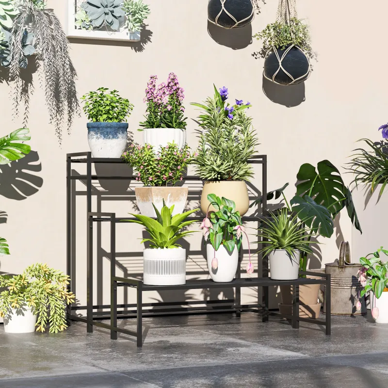 Soporte para Plantas de Tres Niveles con Diseño en Escalera y Estructura Metálica Resistente para Interior y Ext... - Ogal.Es