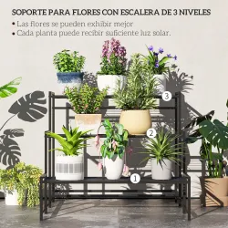 Soporte para Plantas de Tres Niveles con Diseño en Escalera y Estructura Metálica Resistente para Interior y Ext... - Ogal.Es