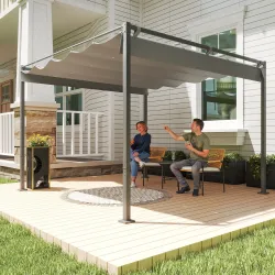 Pérgola con Techo Retráctil Pérgola de 3x3 m con Cierre Magnético Protección UV30+ Pabellón para Jardín Patio Gris - Ogal.Es