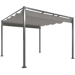 Pérgola con Techo Retráctil Pérgola de 3x3 m con Cierre Magnético Protección UV30+ Pabellón para Jardín Patio Gris - Ogal.Es