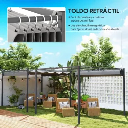 Pérgola con Techo Retráctil Pérgola de 3x3 m con Cierre Magnético Protección UV30+ Pabellón para Jardín Patio Gris - Ogal.Es