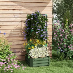 Jardinera Exterior Grande con Enrejado y Fondo Abierto para Plantas Trepadoras 61x61x140 cm Verde - Ogal.Es