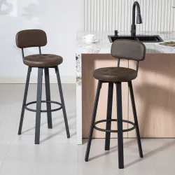 Juego de 2 Taburetes Altos de Cocina Giratorios Tapizados de PU con Respaldo Marco de Metal Reposapiés Marrón Os... - Ogal.Es