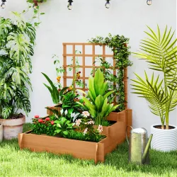 Jardinera de 3 Niveles con Enrejado y Tela no Tejida para Cultivos Verduras Flores Hierbas 95x95x110 cm Natural - Ogal.Es