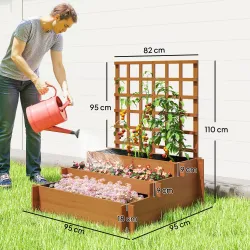 Jardinera de 3 Niveles con Enrejado y Tela no Tejida para Cultivos Verduras Flores Hierbas 95x95x110 cm Natural - Ogal.Es