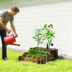 Arriate de Jardín de 3 Niveles con Diseño de Escalera y Tela no Tejida para Cultivos Flores 93x93x35 cm Carbonizado - Ogal.Es