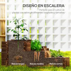 Arriate de Jardín de 3 Niveles con Diseño de Escalera y Tela no Tejida para Cultivos Flores 93x93x35 cm Carbonizado - Ogal.Es
