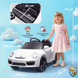 Coche Eléctrico para Niños con Licencia RUF CTR 3 Clubsport Mando a Distancia Motor Doble Ruedas Auxiliares Blanco - Ogal.Es