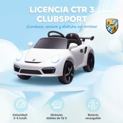 Coche Eléctrico para Niños con Licencia RUF CTR 3 Clubsport Mando a Distancia Motor Doble Ruedas Auxiliares Blanco - Ogal.Es