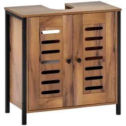 Mueble Bajo Lavabo Industrial 2 Puertas de Lamas con Cierre Magnético Estante Ajustable 60x30x60 cm Marrón&nbsp;Rústico - Ogal.Es
