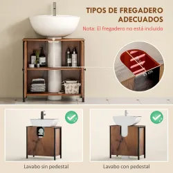 Mueble Bajo Lavabo Industrial 2 Puertas de Lamas con Cierre Magnético Estante Ajustable 60x30x60 cm Marrón&nbsp;Rústico - Ogal.Es
