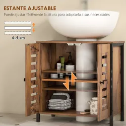 Mueble Bajo Lavabo Industrial 2 Puertas de Lamas con Cierre Magnético Estante Ajustable 60x30x60 cm Marrón&nbsp;Rústico - Ogal.Es