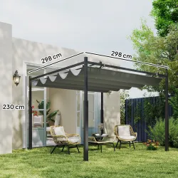 Pérgola de Jardín 3x3 m con Techo Retráctil y Accesorio Magnético Protección UV30+ Columnas Metálicas y Ganchos ... - Ogal.Es