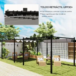 Pérgola de Jardín 3x3 m con Techo Retráctil y Accesorio Magnético Protección UV30+ Columnas Metálicas y Ganchos ... - Ogal.Es