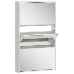 Zapatero Entrada Recibidor con 3 Puertas con Espejo Zapatero Estrecho para 9 Pares de Zapatos 65x17x114,5 cm Blanco - Ogal.Es