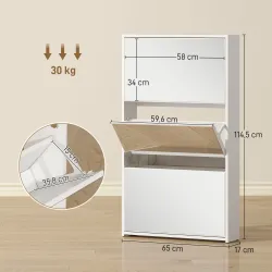 Zapatero Entrada Recibidor con 3 Puertas con Espejo Zapatero Estrecho para 9 Pares de Zapatos 65x17x114,5 cm Blanco - Ogal.Es