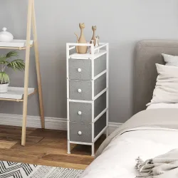 Cómoda con 4 Cajones de Tela Marco de Acero Cómoda para Dormitorio para Espacios Pequeños Salón Vestidor Gris Claro - Ogal.Es