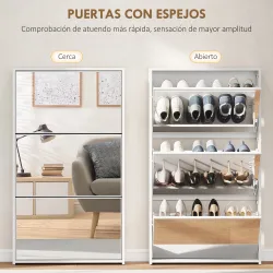 Zapatero Entrada Recibidor con 3 Puertas con Espejo Zapatero Estrecho para 9 Pares de Zapatos 65x17x114,5 cm Blanco - Ogal.Es