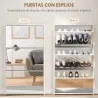 Zapatero Entrada Recibidor con 3 Puertas con Espejo Zapatero Estrecho para 9 Pares de Zapatos 65x17x114,5 cm Blanco - Ogal.Es