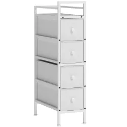 Cómoda con 4 Cajones de Tela Marco de Acero Cómoda para Dormitorio para Espacios Pequeños Salón Vestidor Blanco - Ogal.Es