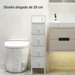 Cómoda con 4 Cajones de Tela Marco de Acero Cómoda para Dormitorio para Espacios Pequeños Salón Vestidor Blanco - Ogal.Es