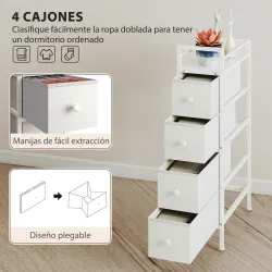 Cómoda con 4 Cajones de Tela Marco de Acero Cómoda para Dormitorio para Espacios Pequeños Salón Vestidor Blanco - Ogal.Es