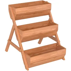 Jardinera de Madera de 3 Niveles Jardinera Elevada Exterior con Orificios de Drenaje 65x75x76 cm Marrón - Ogal.Es