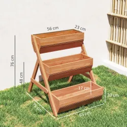 Jardinera de Madera de 3 Niveles Jardinera Elevada Exterior con Orificios de Drenaje 65x75x76 cm Marrón - Ogal.Es